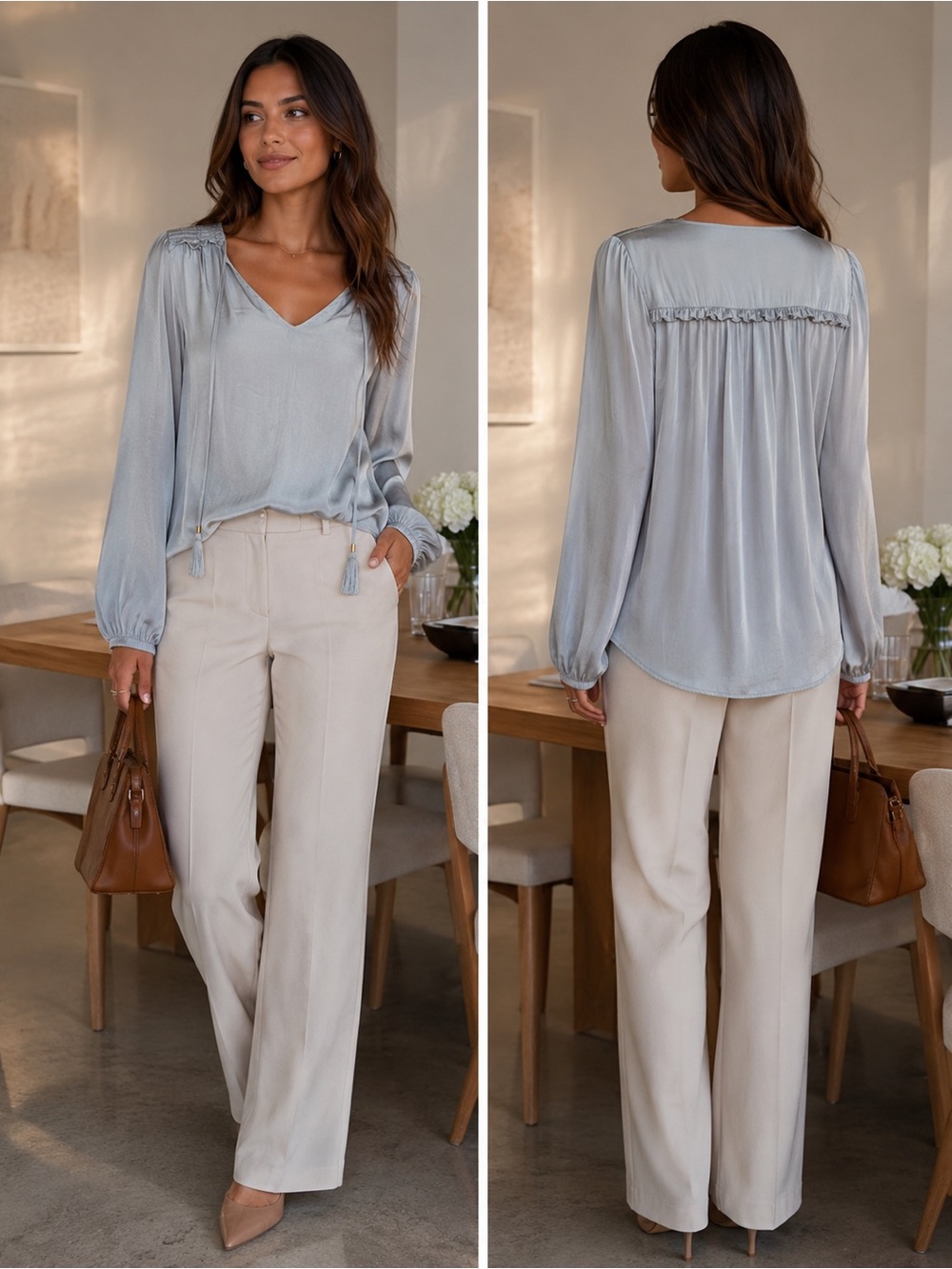 Philosophy Republic Clothing Silver Satin Boho Tassel Blouse Size M